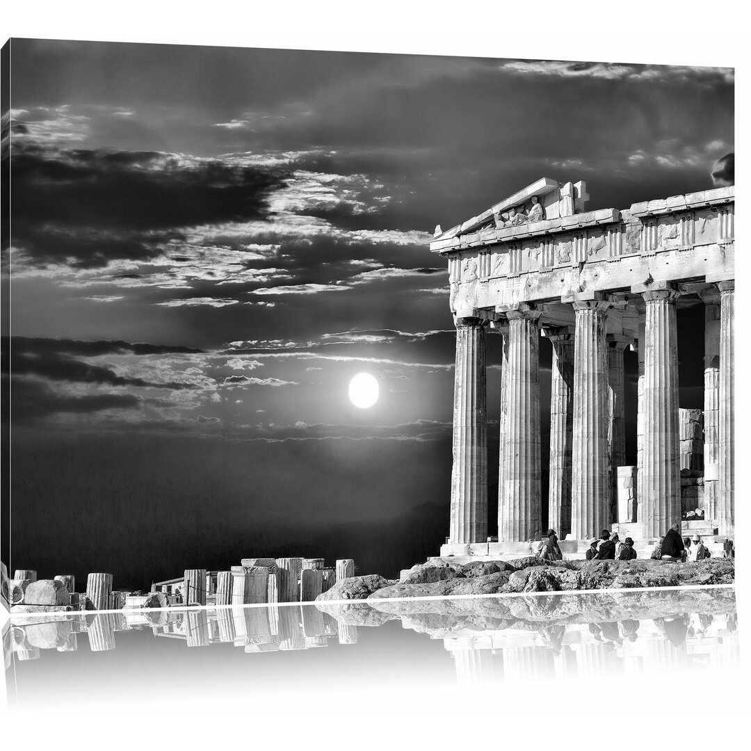 Leinwandbild Tempel der Athene bei Sonnenuntergang in Monochrom