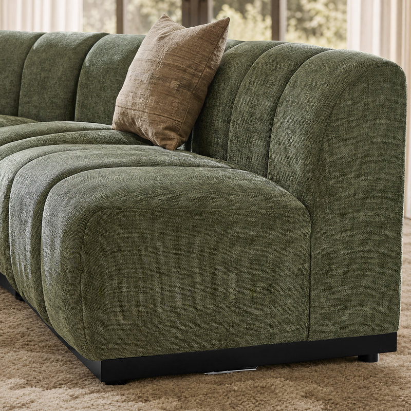 Canapé modulaire courbé 5 pièces, canapé modulaire en chenille avec base en bois massif, conception symétrique 5 pièces