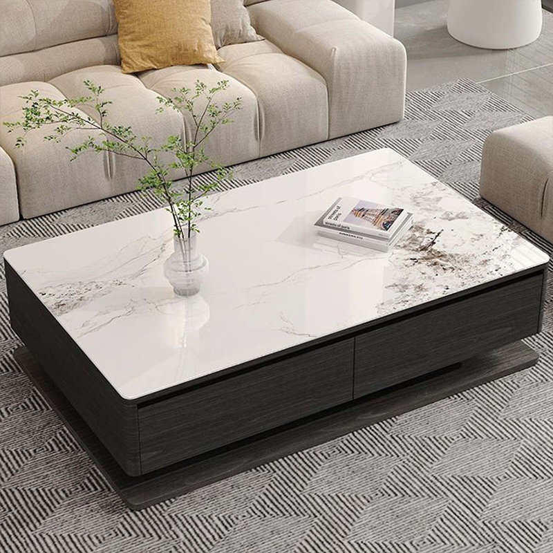 Table basse rectangulaire en bois manufacturé noir, H 16,93 po x L 51,18 po x l 27,56 po