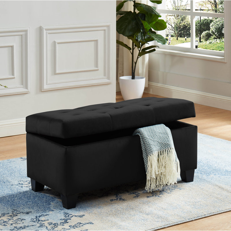 Carmelita Velvet Ottoman, Black