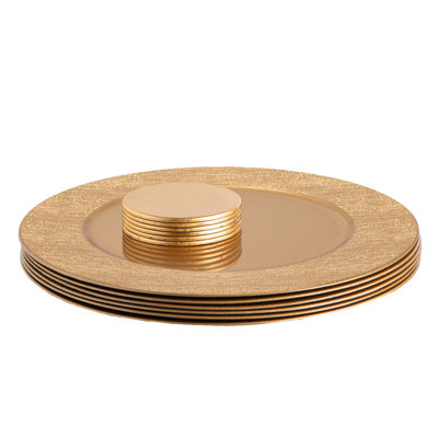 Argon Tableware 12pc Round Charger Plates Set - 33cm - Gold Rib