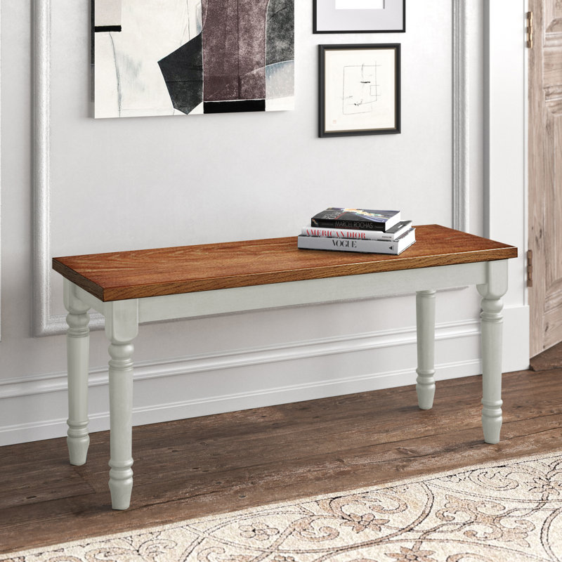 Banc de salle à manger de style campagnard en bois massif bicolore de 40 po Ivor, Base blanc vanille / dessus brun miel