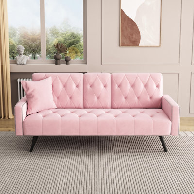 Sofa Bed Armrest With Nail Head Trim With Two Cup Holders Velvet Sofa For Small Spaces
