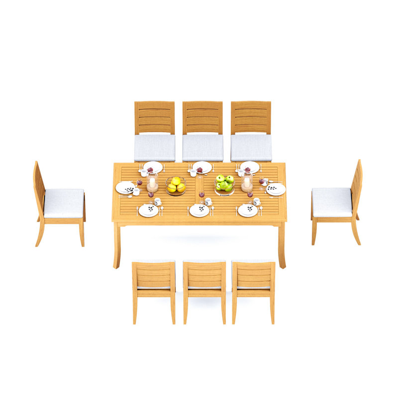 7 Pcs Grade-A Teak Wood Dining Set: 83" Rectangle Table And 6 Atnas  Armless Chairs #11AT1800, 8