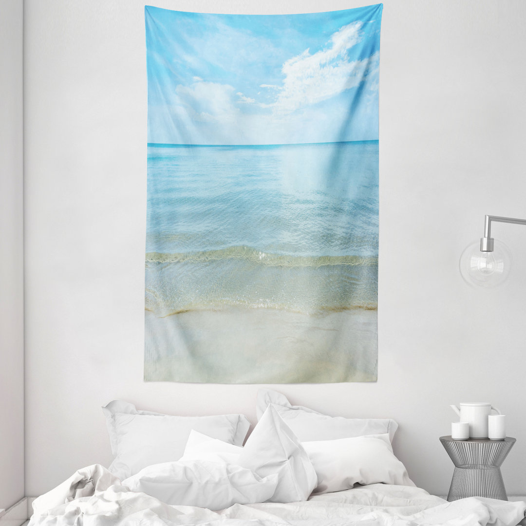 Wandteppich, Seehorizont Shore Beach, Sommer, Creme Blau