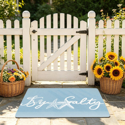 Light Blue "Isy Salty" Starfish 24"x 36" Door Welcome Mat