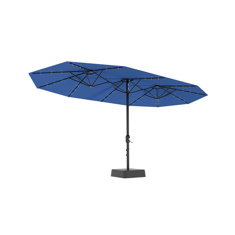 Grand parasol de terrasse extérieur à double face de 15 pi avec lumières solaires 36 lumières DEL et base croisée incluses pour la terrasse près de la piscine