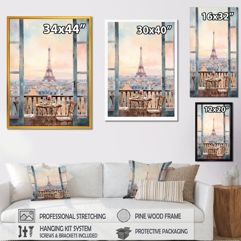 «Paris Winter Window View III - City Paris», art mural, H 20 po x l 12 po x P 1 po, Cadre simple noir