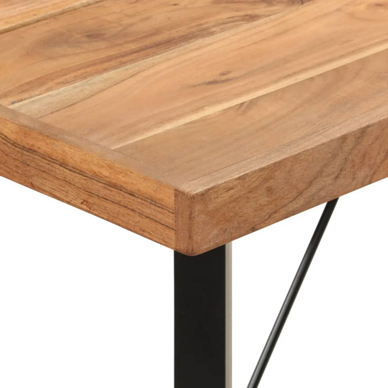 Aymeline Solid Wood Top Metal Base Dining Table, Brown