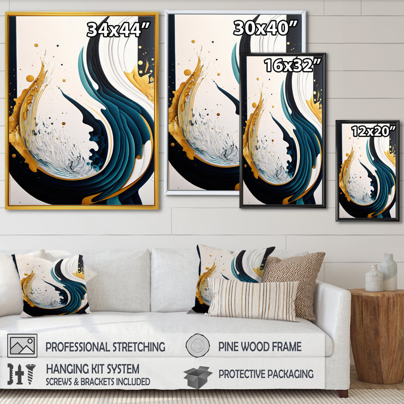 «Blue and Gold Modern Abstract VI», reproduction sur toile flottante, H 32 po x l 16 po x P 1 po, Or