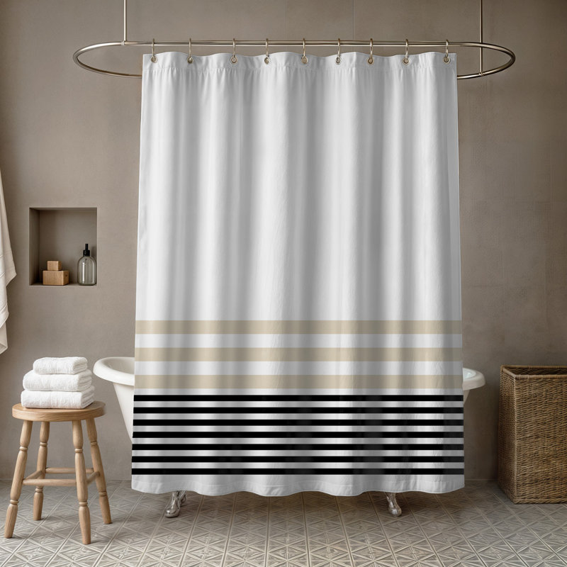 Maurine Stripes Single Shower Curtain, Beige/Black