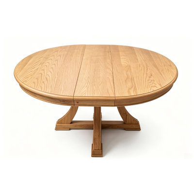 5-Piece Retro Functional Dining Table Set Extendable Round Table and 4 Upholstered Chairs for Dining Room and Living Room (Natural)