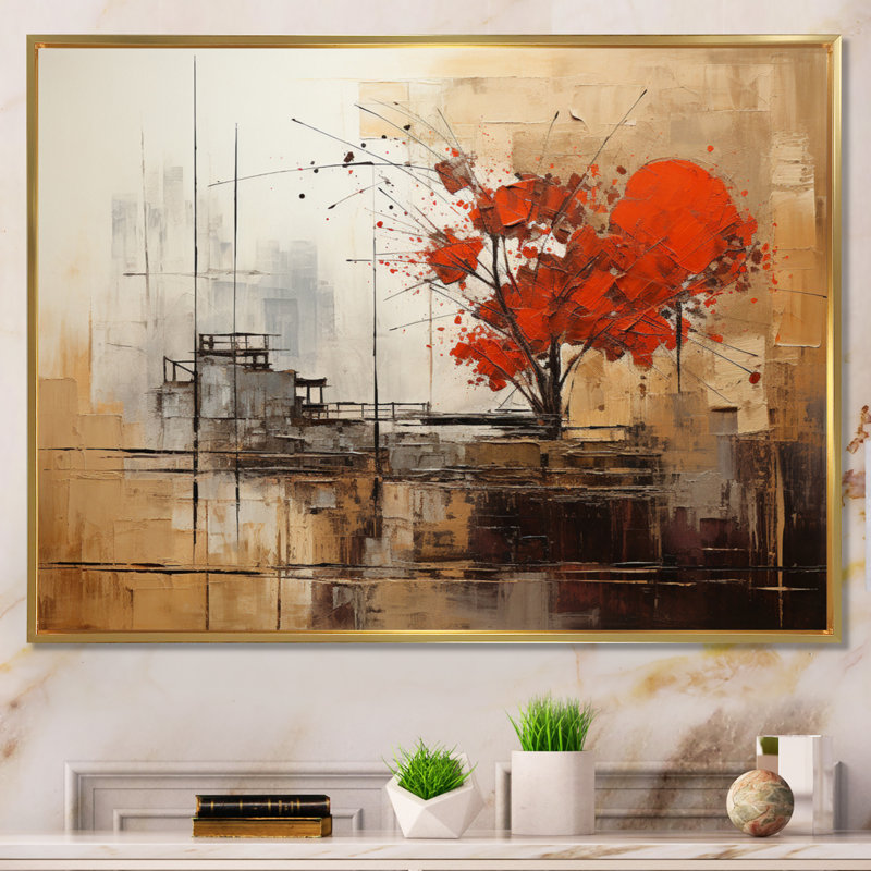Collages d'automne I - Collages abstraits, impressions sur toile, Cadre flottant doré, H 16 po x l 32 po x P 1 po