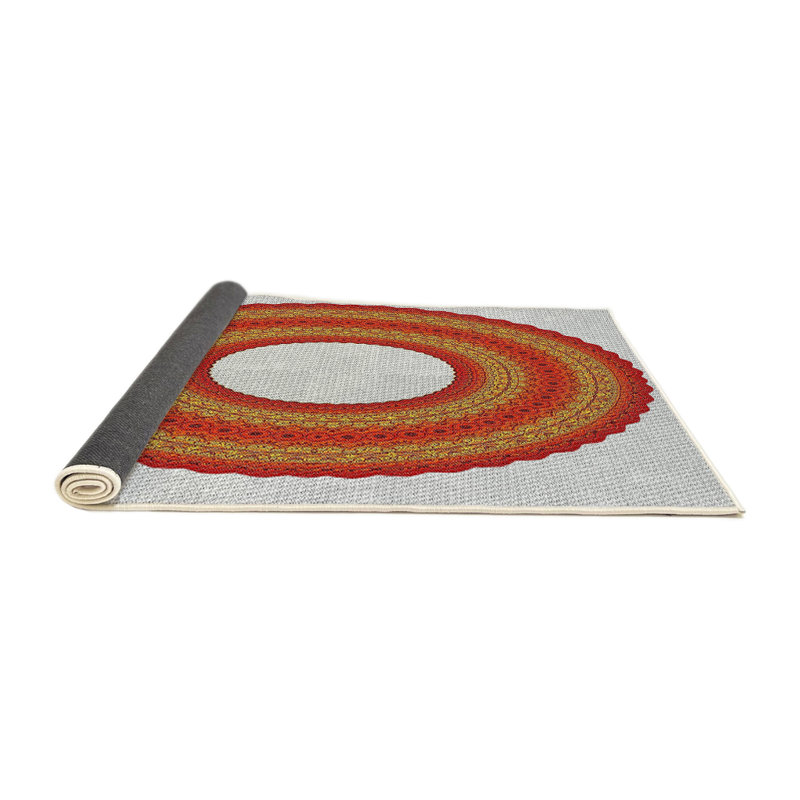 Tapis rouge / jaune / gris, Rond 8 pi
