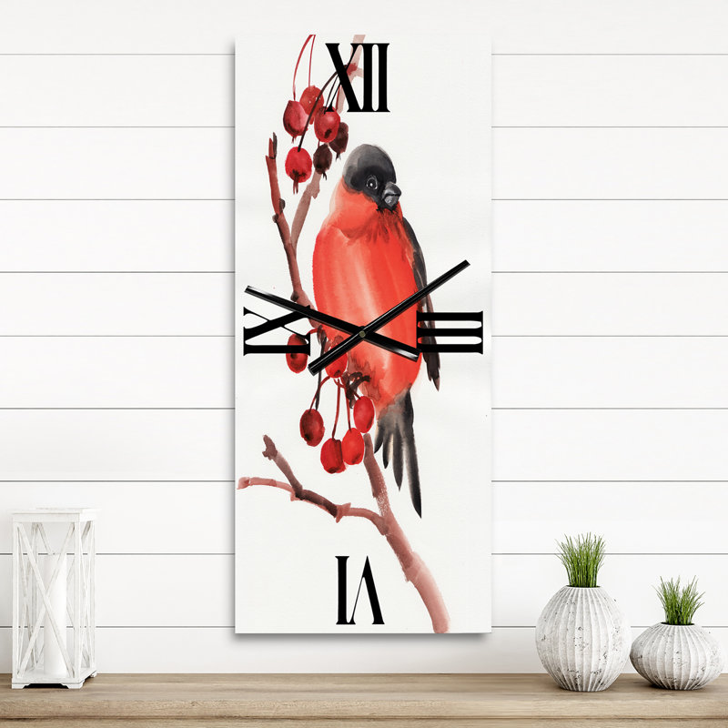 Horloge murale bouvreuil sur une branche avec des baies, Grand