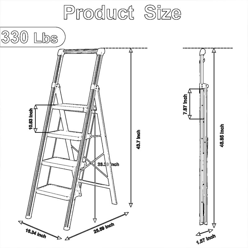 Escabeau pliant pour adultes, escabeau robuste en acier avec large pédale antidérapante et poignée, échelle portable peu encombrante pour la maison, la cuisine et le bureau, noir