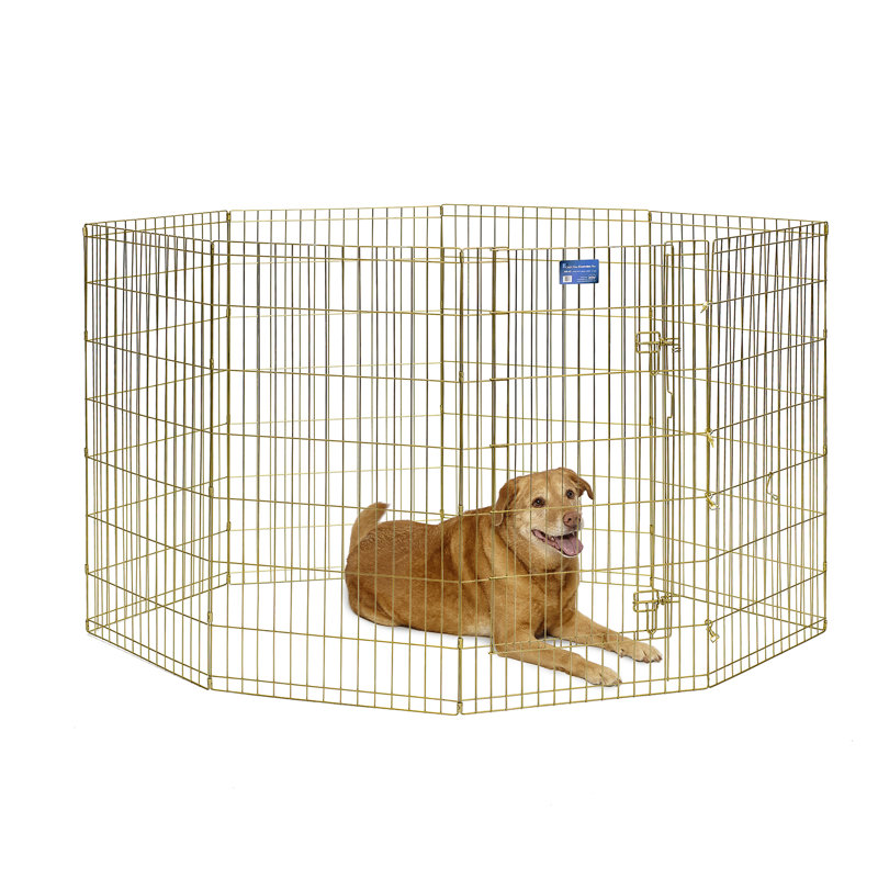 Large Gold Zinc Metal Pet Exercise Pen with Door