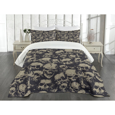 Ambesonne Skull Bedspread Set Grunge Scary Evil Charcoal Grey Tan -  bed_36540_queen