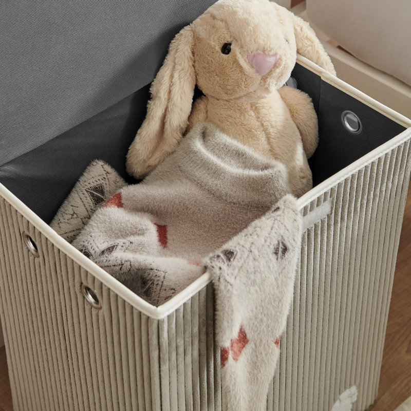 Collapsible Folding Corduroy Kids Plush Laundry Hamper Toy Storage - Gray Elephant