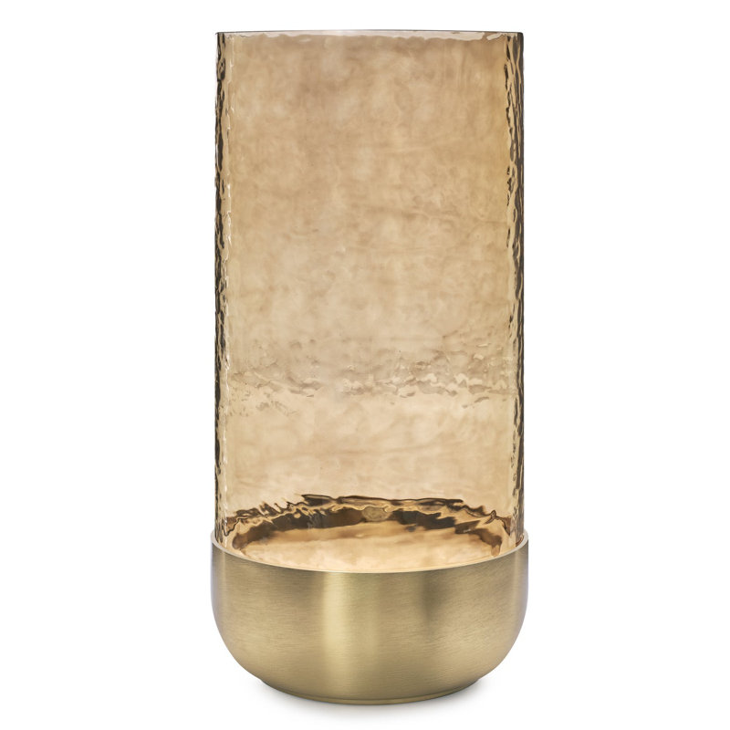 13" Detachable Glass Hurricane & Gold Ceramic Candle Holder for Pillar Candles, 13" H x 6.25" W x 6.25" D