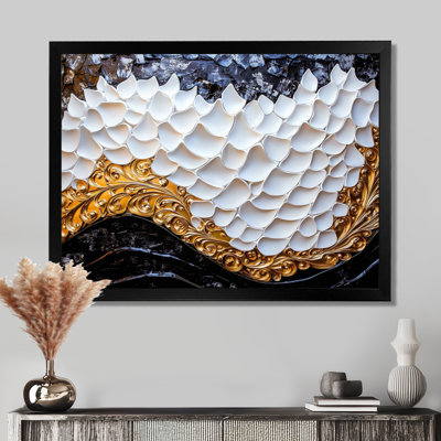 Cubic Wave White and Golden Underwater I - Abstract Cubism, art mural