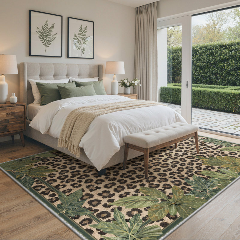 Alissa Machine Washable Leopard Foliage Non Slip Area Rug, Rectangle 8' x 10'