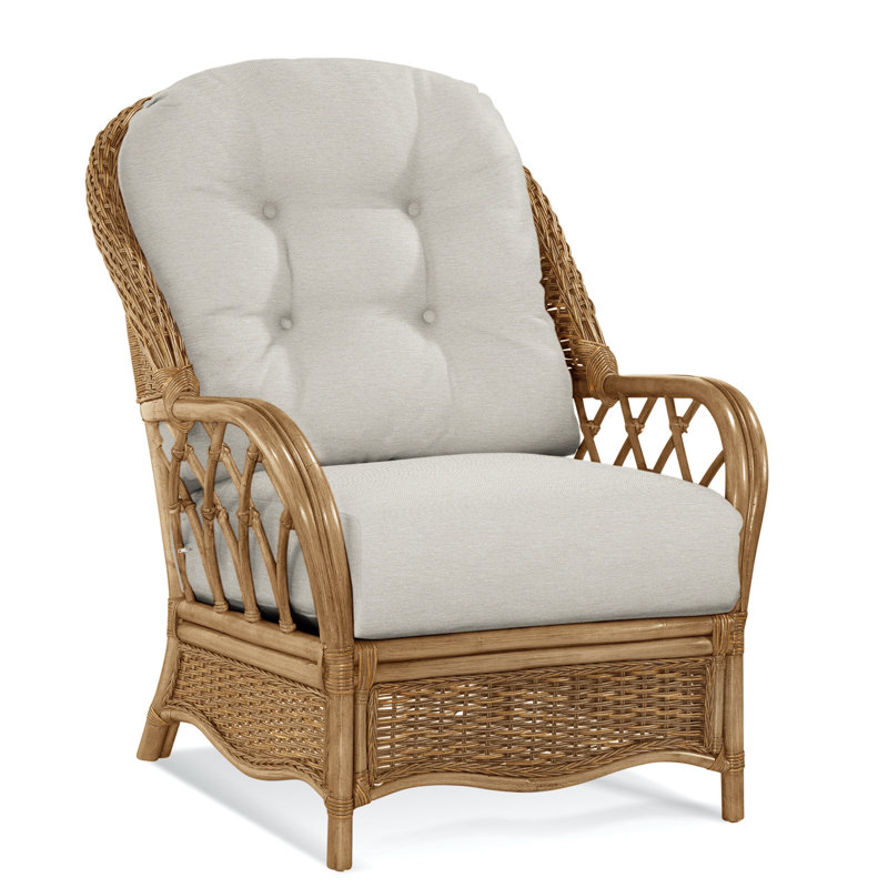 Chaise avec accoudoirs en rotin Everglade, Miel, Tissu performance blanc 0851-94