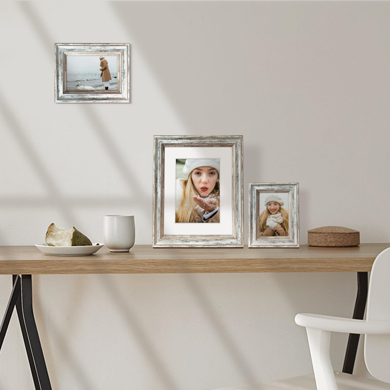 5X7 Inch White Wood Grain Rustic Picture Frame - Set Of 2,Distressed Farmhouse Frame - Ready To Hang Or Stand - With High Definition Glass