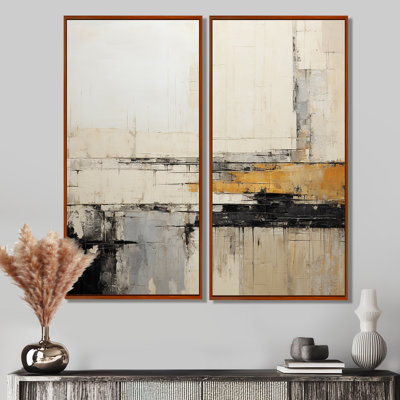 Abstrait noir et beige, collage sur route - art mural moderne beige