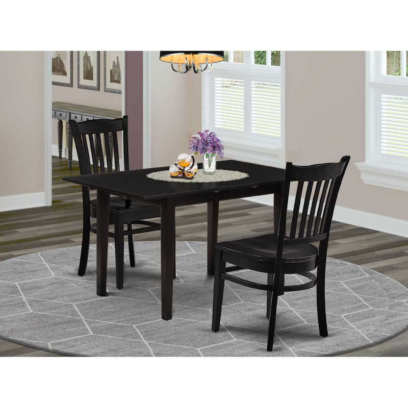  Ensemble de table de salle à manger rectangulaire en bois massif avec plateau papillon, Noir, Noir