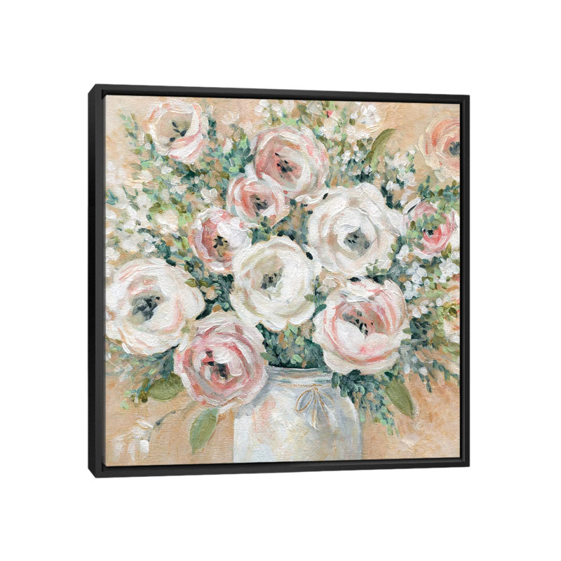 Reproduction d’art joli rose par Carol Robinson, Toile avec cadre noir, Pas de tapis, H 37 po x l 37 po x P 1,5 po