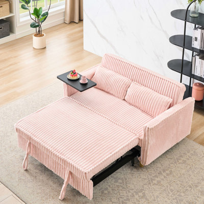Multifunctional Pull - Out And Push Corduroy Sofa With Movable Tabletop And USB Ports For Comfortable Living And Work
