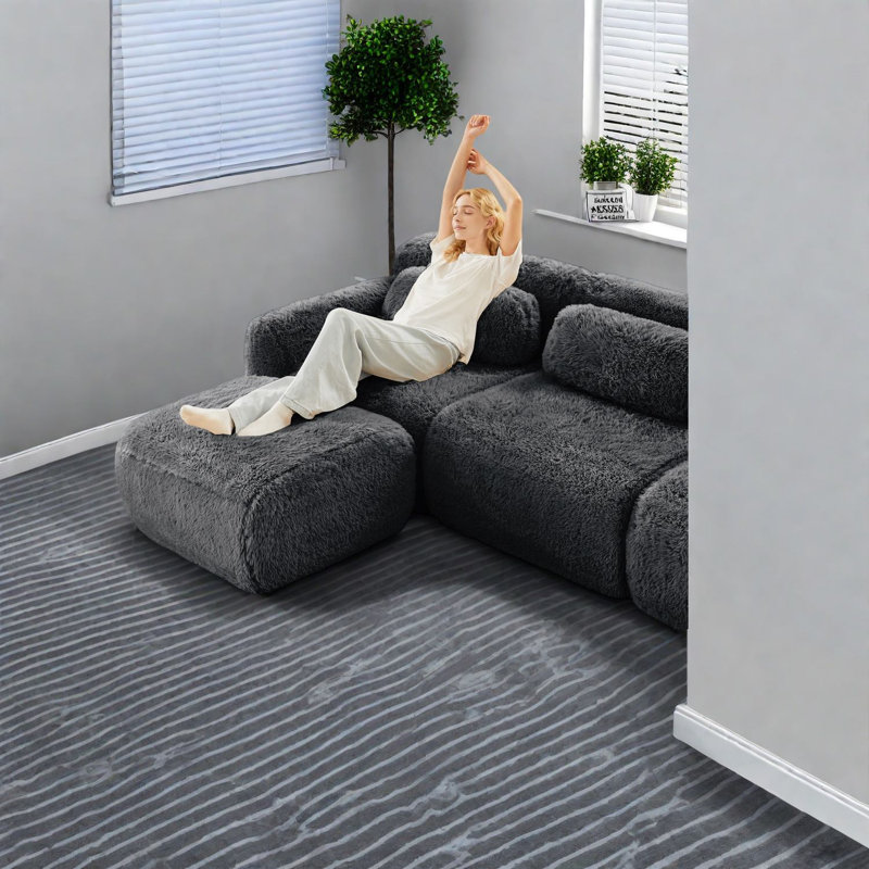 Canapés modulaires en tissu moelleux, conception moderne, sans assemblage, confort de salon