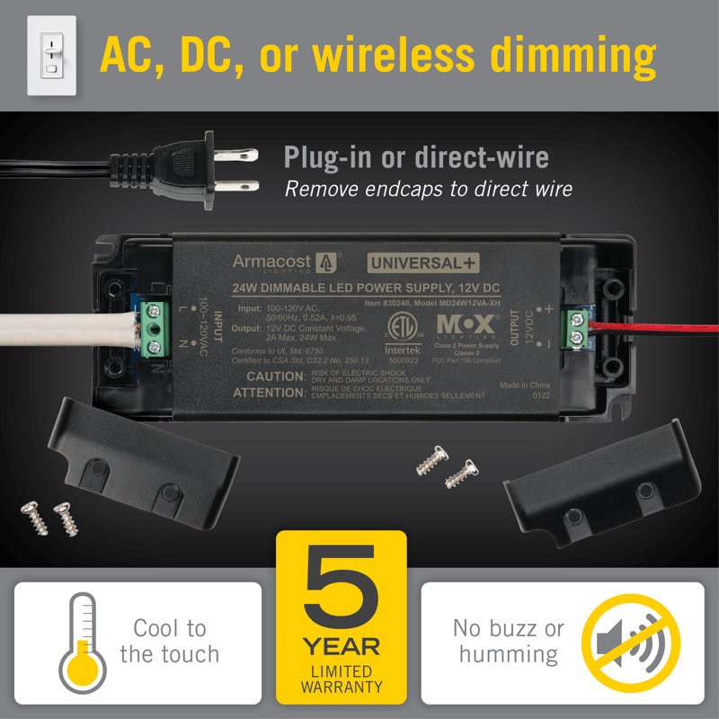 Black Compact Universal Dimmable LED Driver 12V DC, 24W
