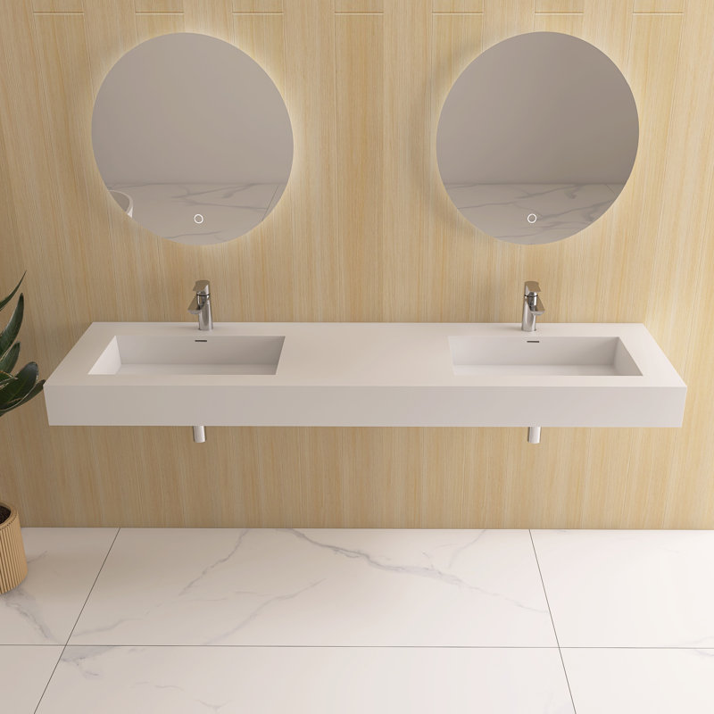 Lavabo de salle de bain mural double 72 po avec trous pré-percés