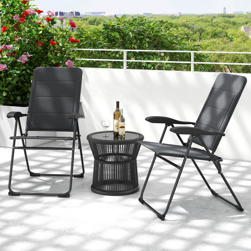 2 chaises de patio pliantes à dossier inclinables et réglables, 2, Gris