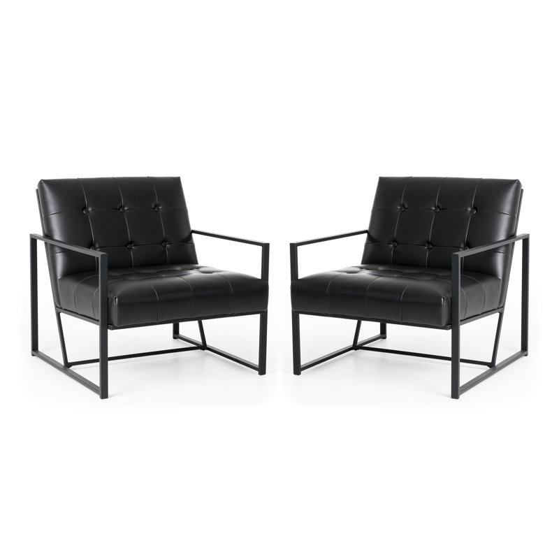 Fauteuil capitonné l 29,5 po, Similicuir noir