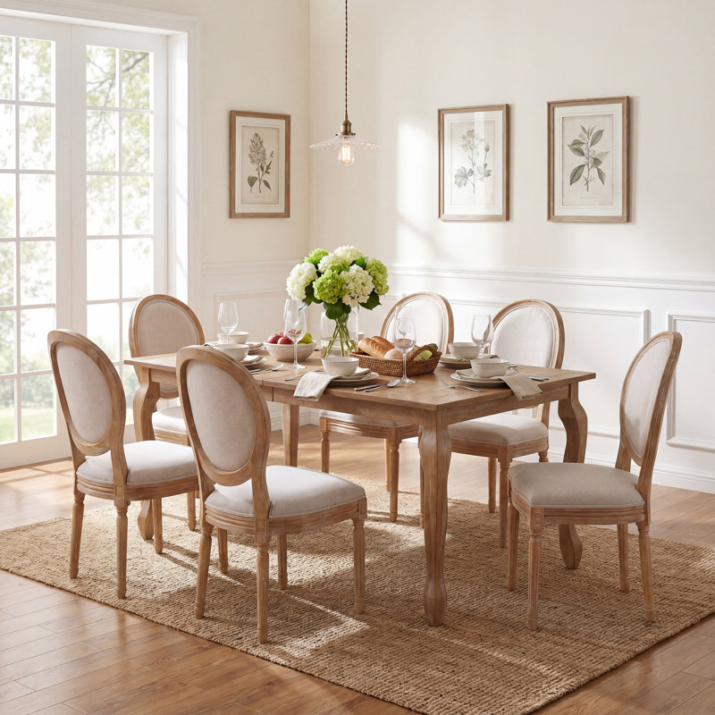 Ensemble de table de salle à manger Jair pour 6 personnes avec chaises rembourrées et table extensible