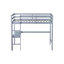 Lit mezzanine simple gris, avec bureau intégré et garde-corps, fabriqué en bois d'hévéa pour une utilisation durable