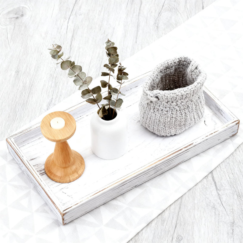 Wood Vanity Tray For Bathroom Counter And Toilet Tank, Decorative Organizer For Makeup, Perfume, Jewelry, And Soap Dispenser, 13 Inch Rectangular Catchall Tray