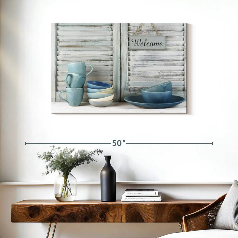 Vaisselle bleue, H 24 po x l 36 po