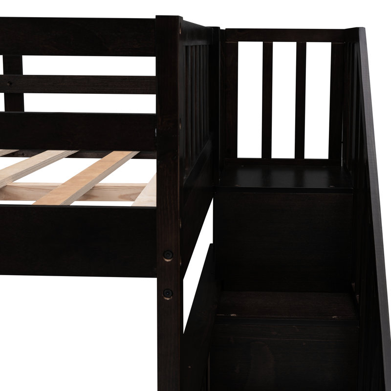 Lit superposé avec escalier avec rangement pratique et barrière de sécurité