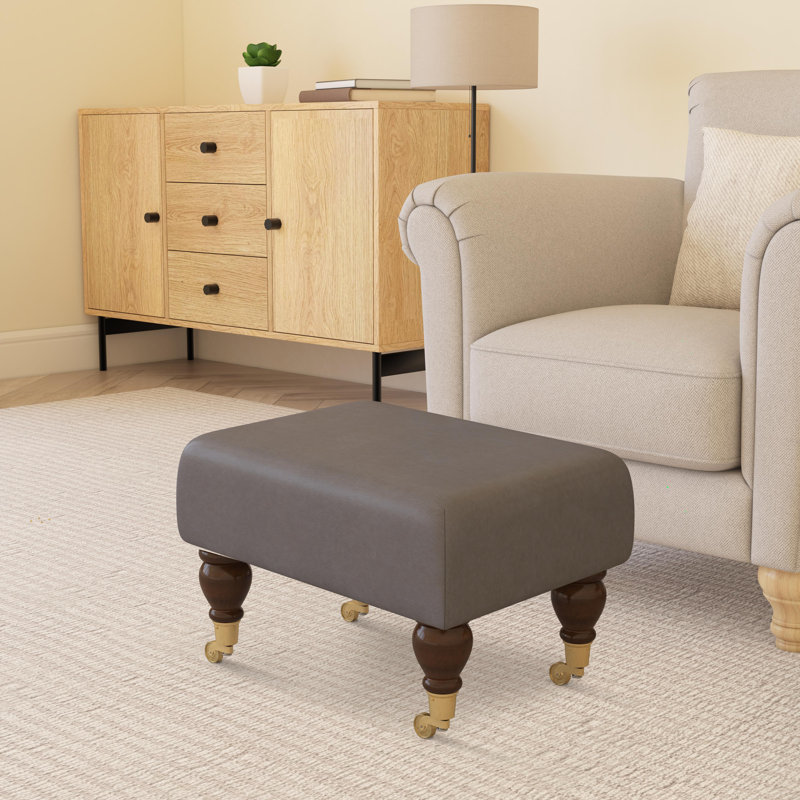 Acierno Mahogany Wood Caster Leg - Faux Leather, Feather Grey, Brown