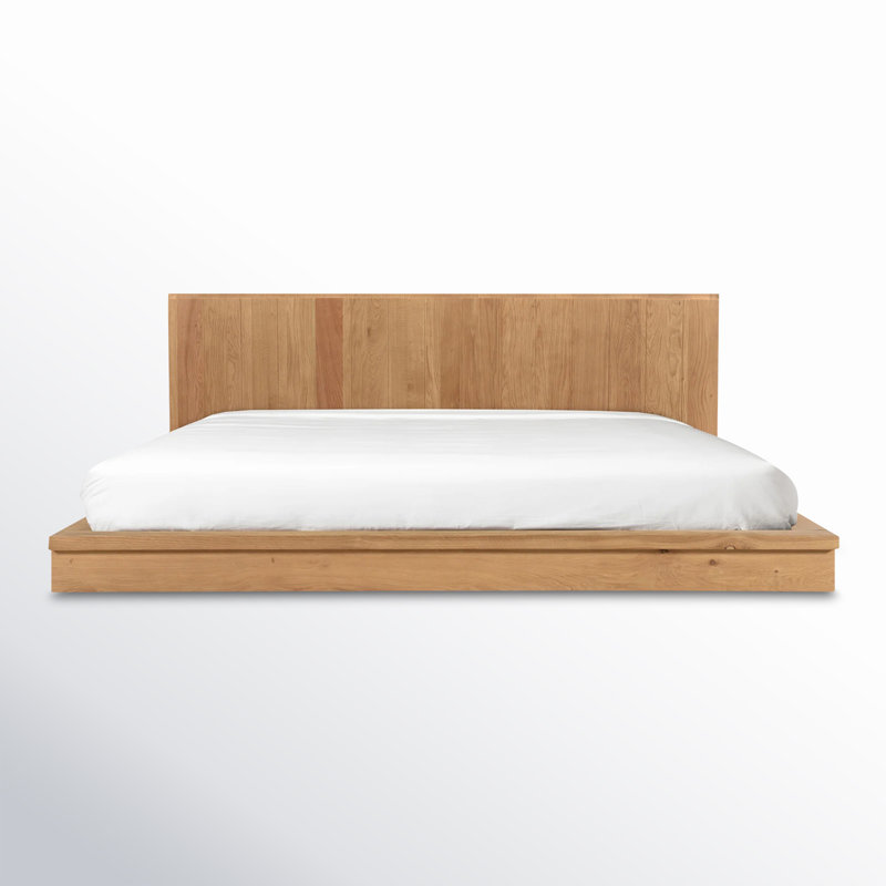 King Oak Solid Wood Platform Bed with Headboard