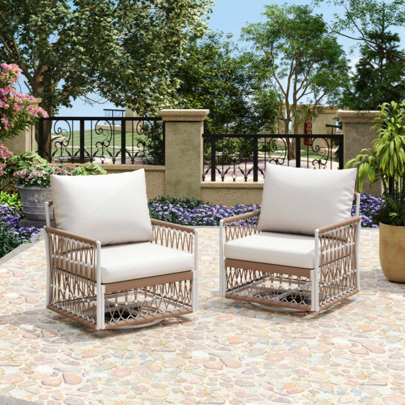 [Ensemble de 2] Méridienne d'extérieur pivotante à 360 ° avec corde tissée à la main et structure en acier thermolaqué, coussins imperméables pour patio, jardin, bord de piscine