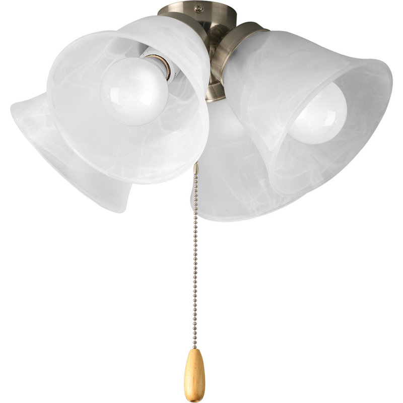 Ventilateur de plafond universel 4 lumières, Blanc, Nickel brossé
