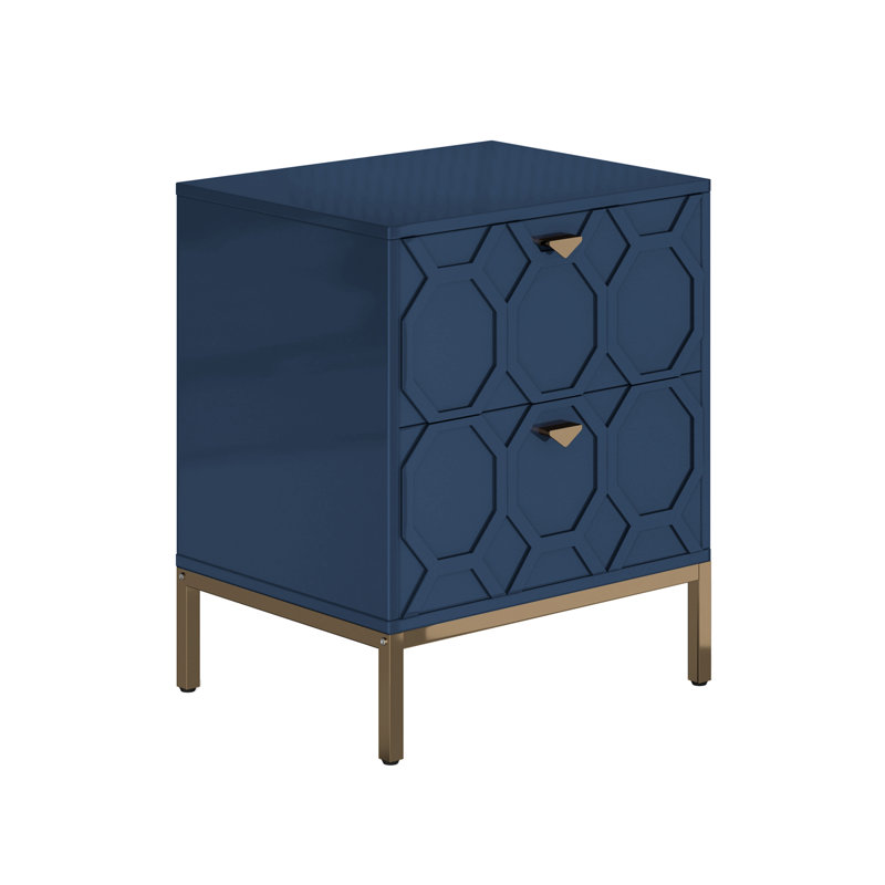 Bailes Modern Wood Nightstand With 2 Drawers, Blue