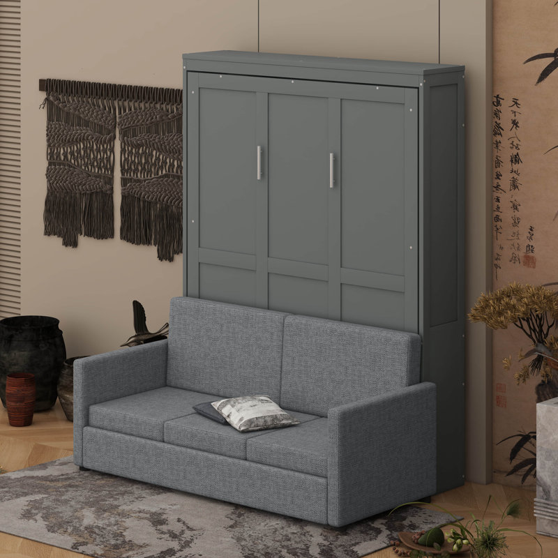 Lit escamotable avec coussin Murphy, Gris, Double