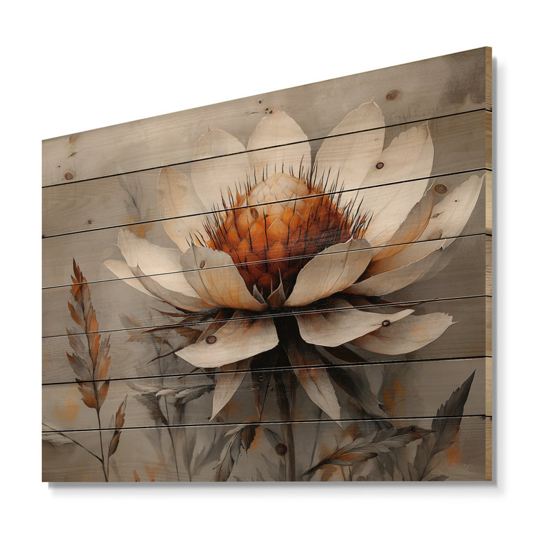 «The Winter Wild Thistle Bloom III», art mural en bois de chardon - sur bois de pin naturel, H 10 po x l 20 po x P 0,78 po