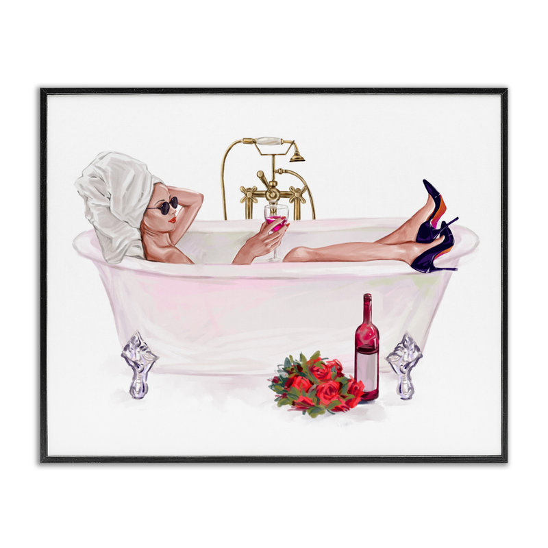 Femme avec bain de vin, estampe numérique, design par Ziwei Li, H 11 po x l 14 po, Giclée encadrée noir minuit